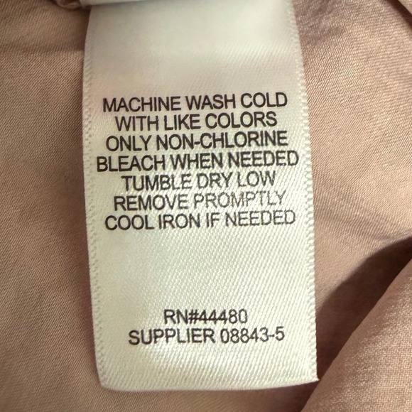 TDC Womens XL Mauve Pink V-Neck Pleated Bell Sleeve Tunic Blouse Hammered Satin - Picture 7 of 8